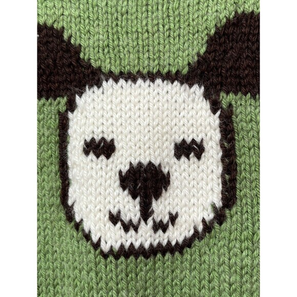 Handknitted Roo Designs Puppy Green Kids Sweater Rolled Neck Size 4-5 Striped - Picture 2 of 5